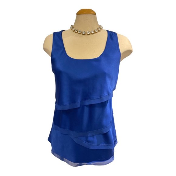 ANN TAYLOR Top Size Medium Royal Blue Ruffled Layers Sleeveless Tank - Picture 3 of 8